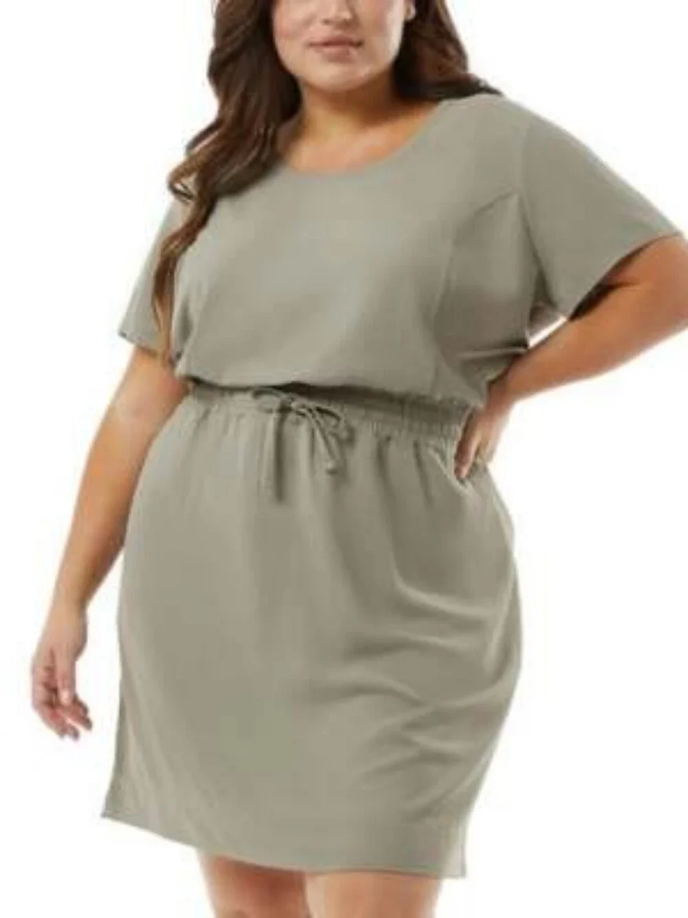 32 Degrees Agave Leaf Green Soft Twill Drawstring Waist Dress Pockets Large NWT